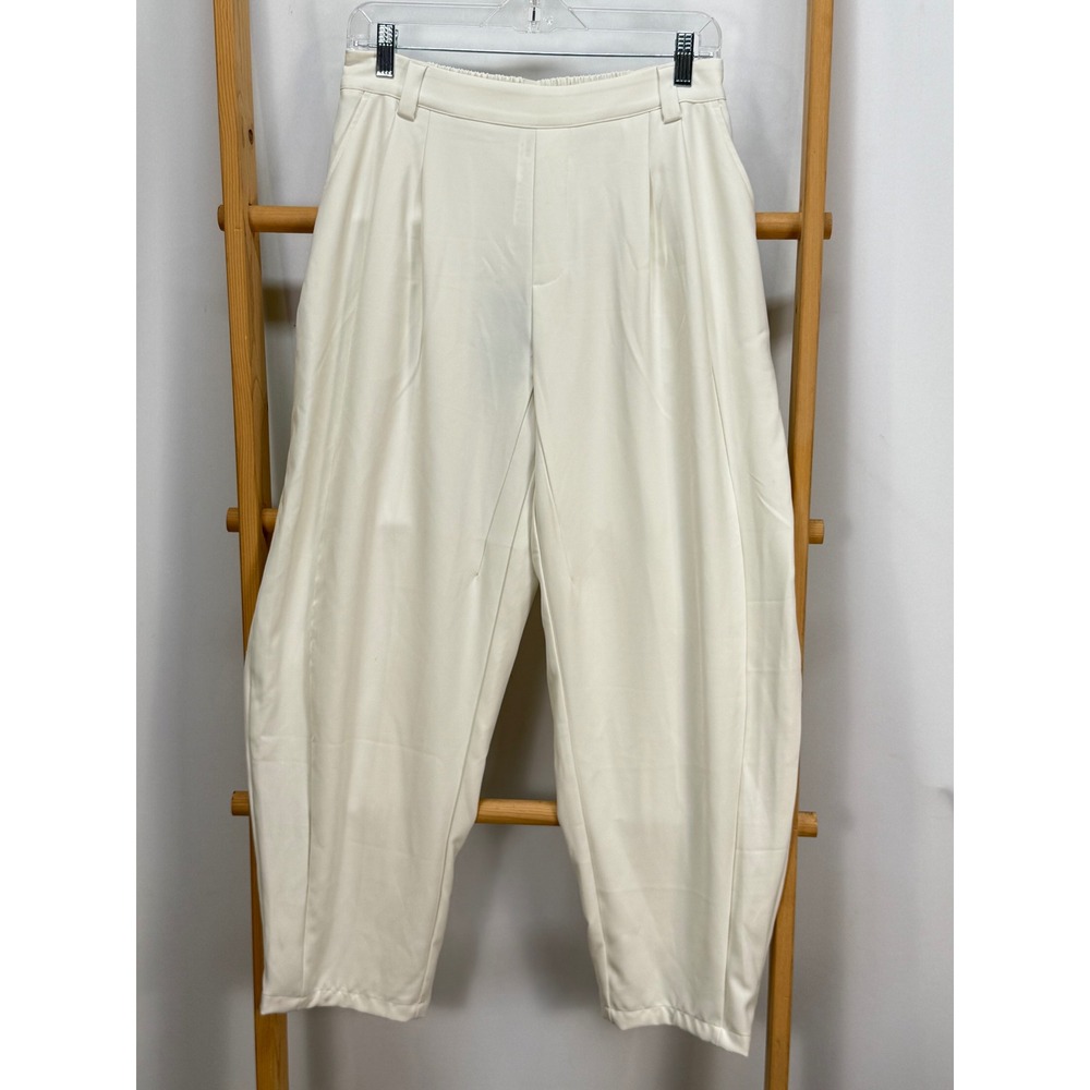 Halara High Waisted Barrel Leg Pleated Trousers Off White Pants Sz M